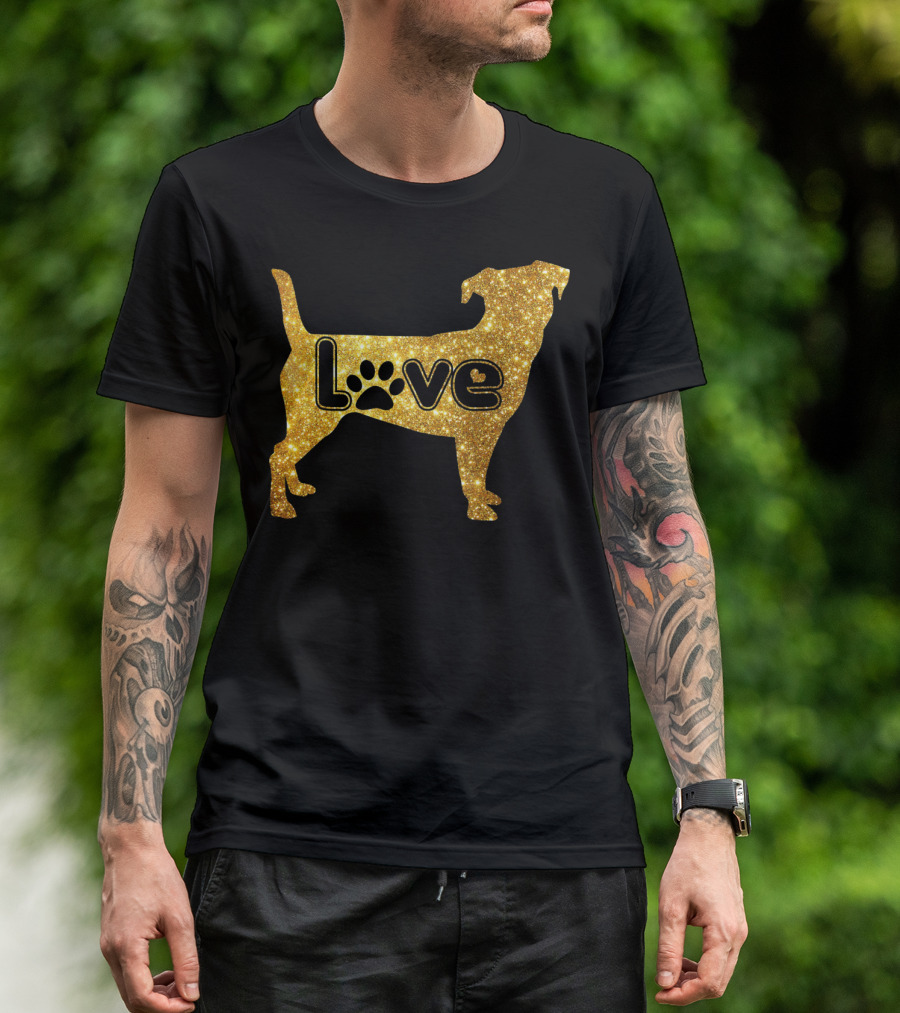 Jack Russell Gold Love Valentine Paw Print Dog T-Shirt