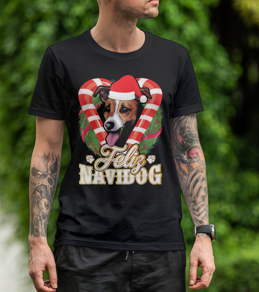 Feliz Navidog Jack Russell Terrier Santa Claus T-Shirt