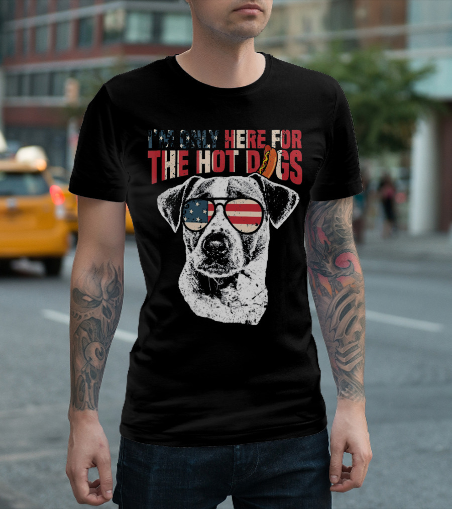 I'm Only Here For The Hot Dogs Jack Russell Terrier Funny 4th Of July Pup T-Shirt