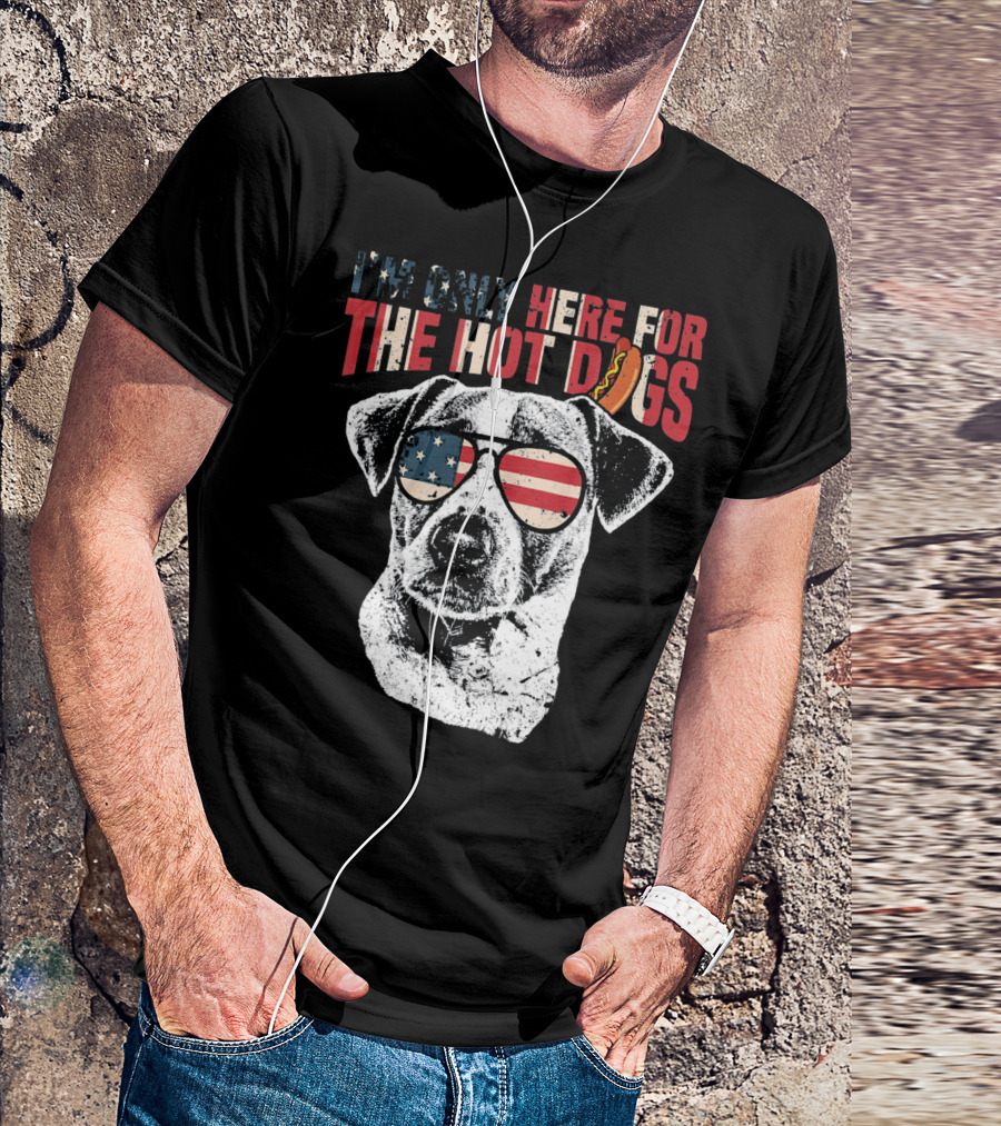 I'm Only Here For The Hot Dogs Jack Russell Terrier Funny 4th Of July Pup T-Shirt