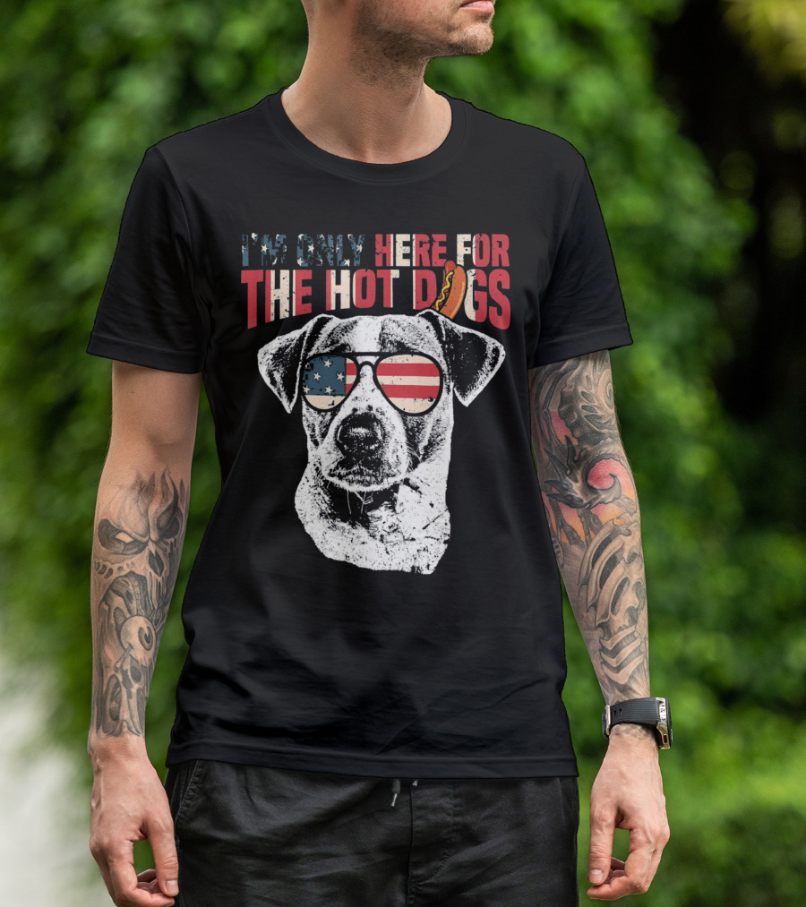 I'm Only Here For The Hot Dogs Jack Russell Terrier Funny 4th Of July Pup T-Shirt