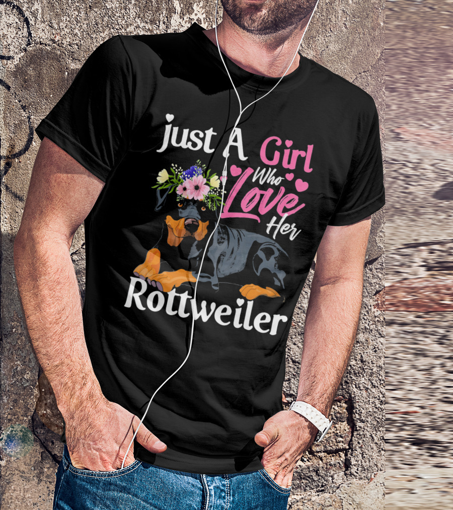 Just A Girl Who Loves Her Rottweiler With Floral Crown And Heart Accents T-Shirt