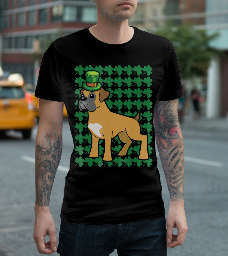 Leprechaun Boxer Dog With Clover T-Shirt