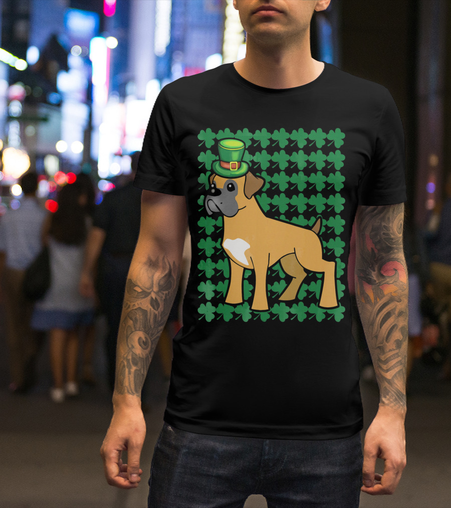 Leprechaun Boxer Dog With Clover T-Shirt