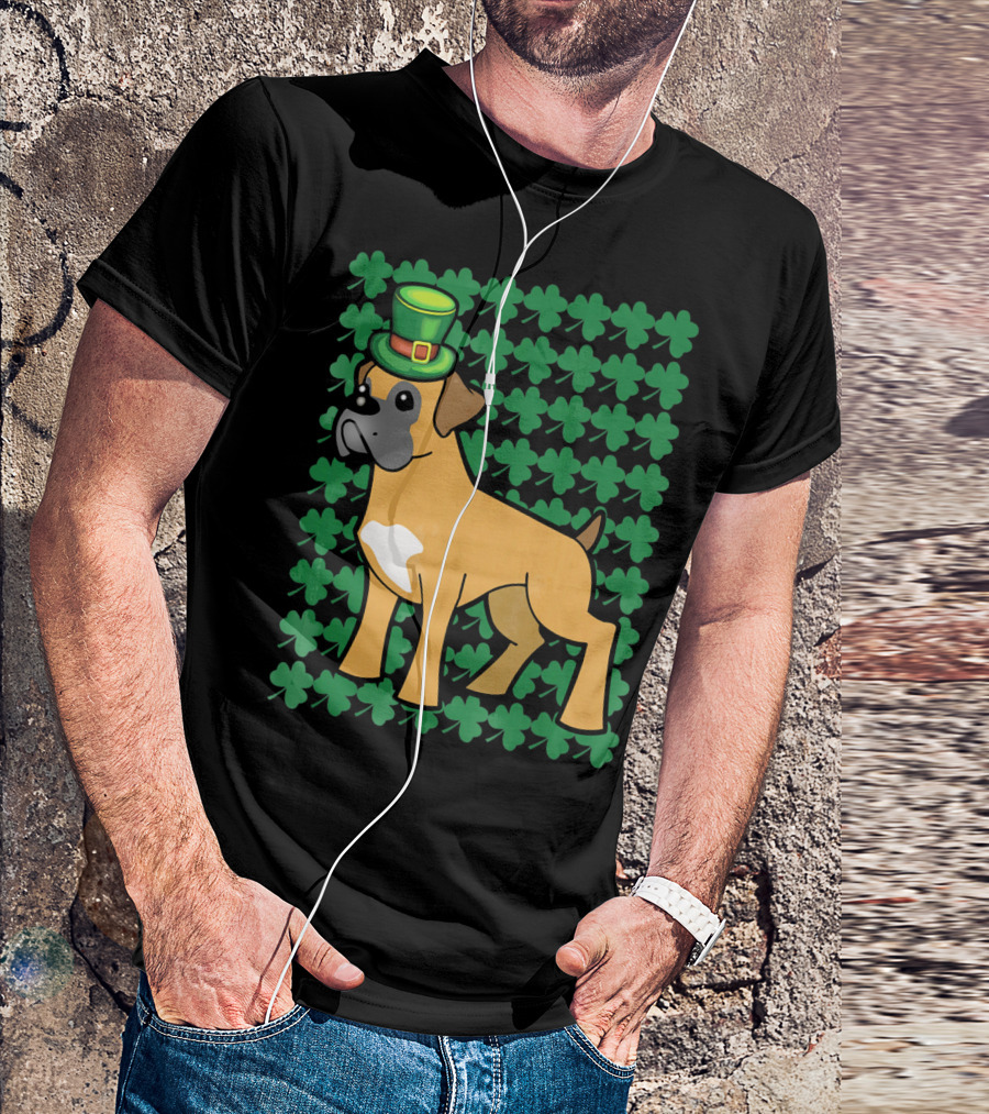 Leprechaun Boxer Dog With Clover T-Shirt
