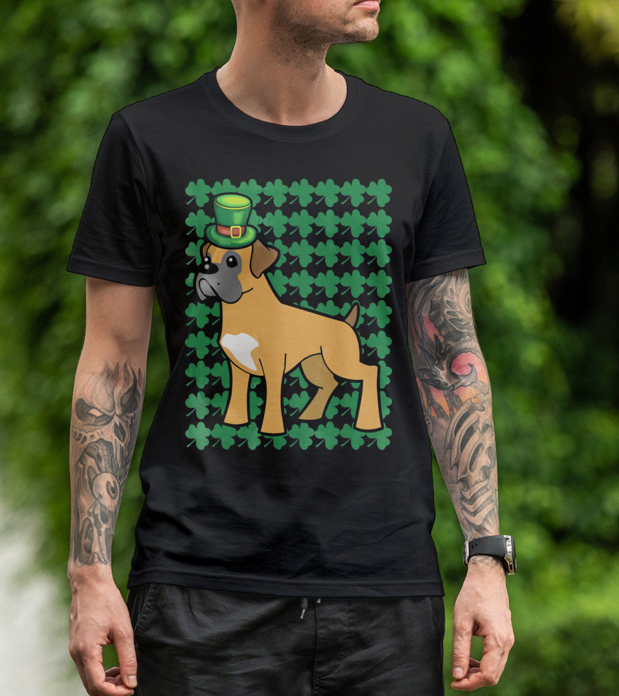 Leprechaun Boxer Dog With Clover T-Shirt