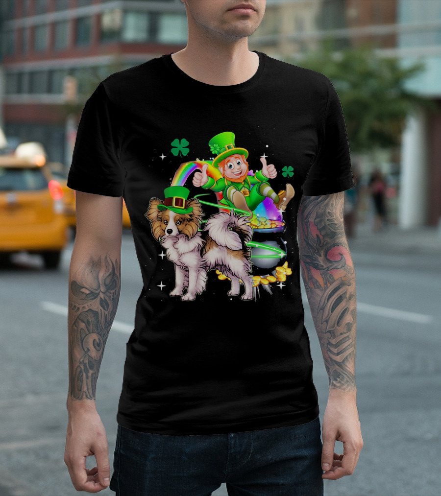 Leprechaun Papillon St Patrick's Day Shamrock Rainbow Pot of Gold T-Shirt