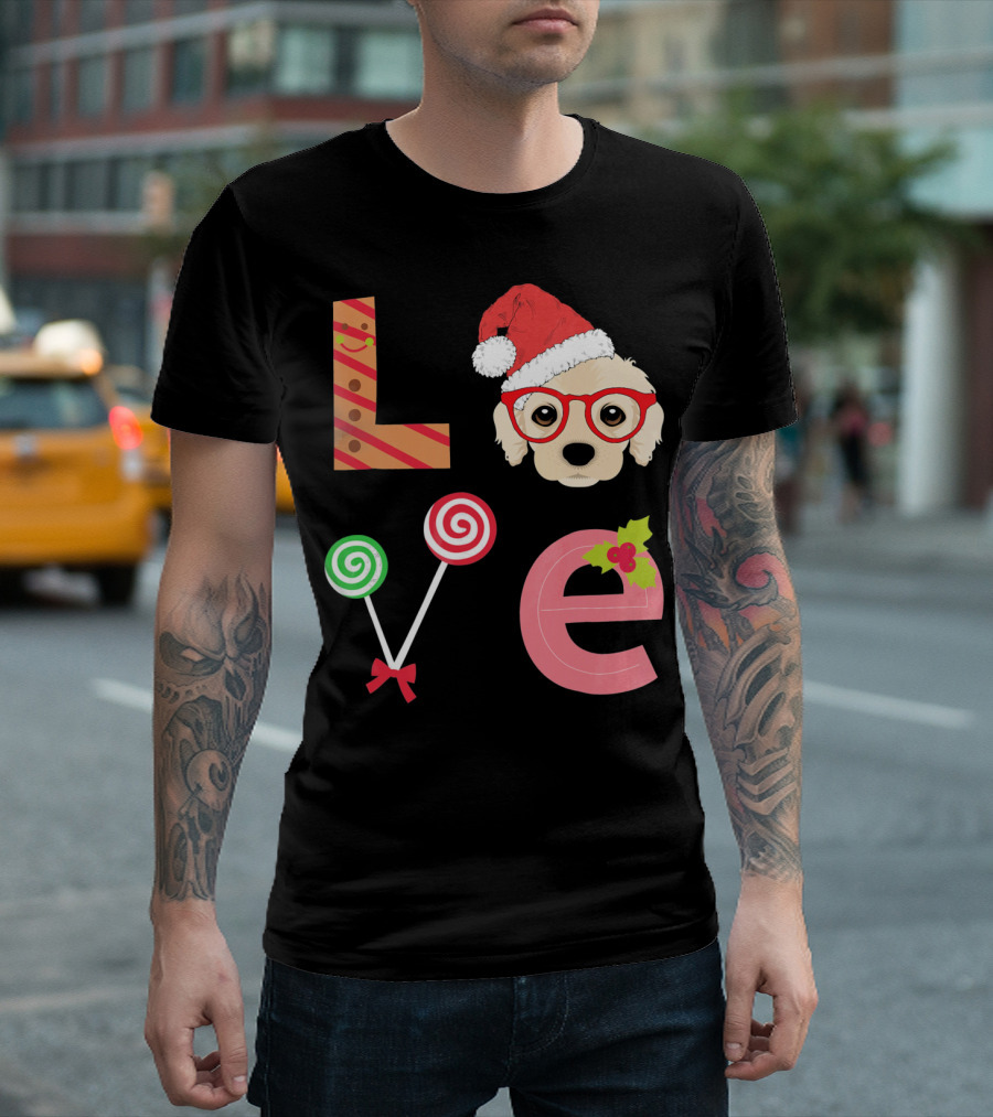 Love Cocker Spaniel Santa Christmas Dog Lollipop Glasses T-Shirt