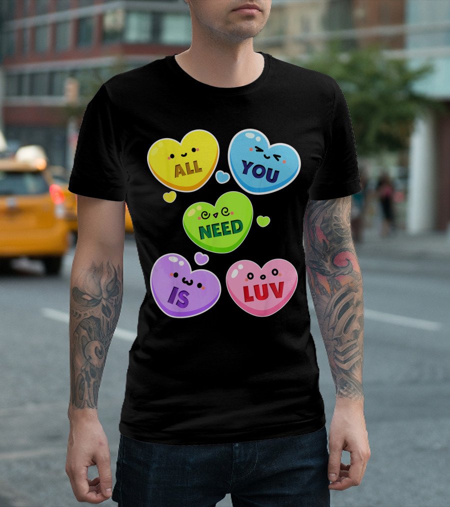All You Need Is Luv Valentine Kawaii Heart Faces T-Shirt