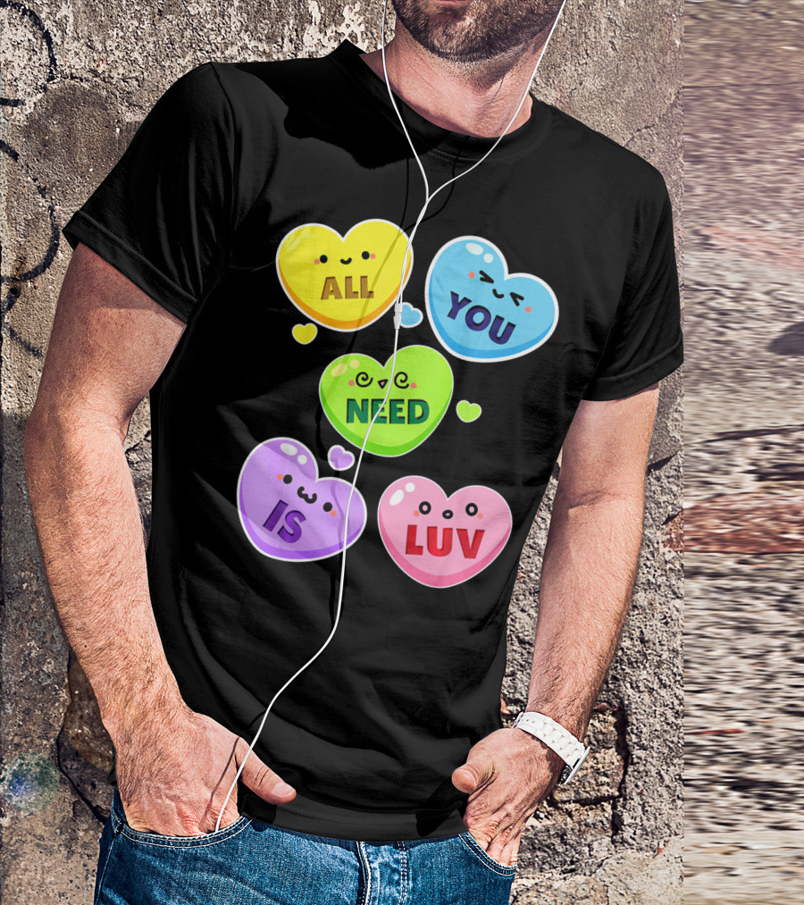 All You Need Is Luv Valentine Kawaii Heart Faces T-Shirt