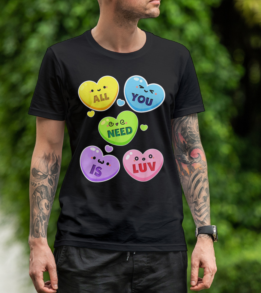All You Need Is Luv Valentine Kawaii Heart Faces T-Shirt