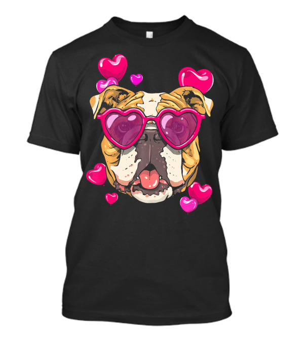 American Bulldog Heart Sunglasses Pink Hearts Valentine's Day T-Shirt