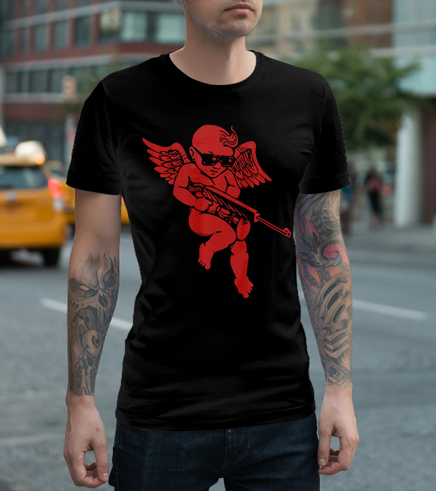 Bad Cupid with Gun and Sunglasses for a Funny Valentine T-Shirt