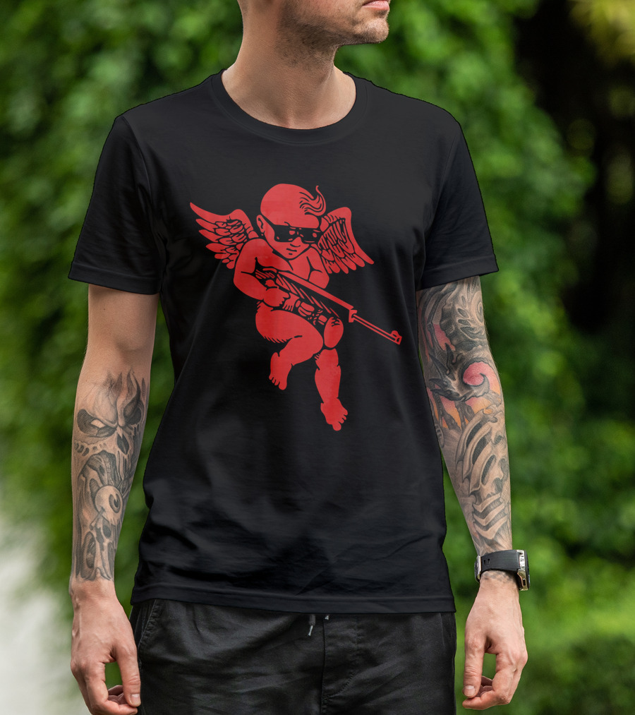 Bad Cupid With Gun And Sunglasses For A Funny Valentine T-Shirt