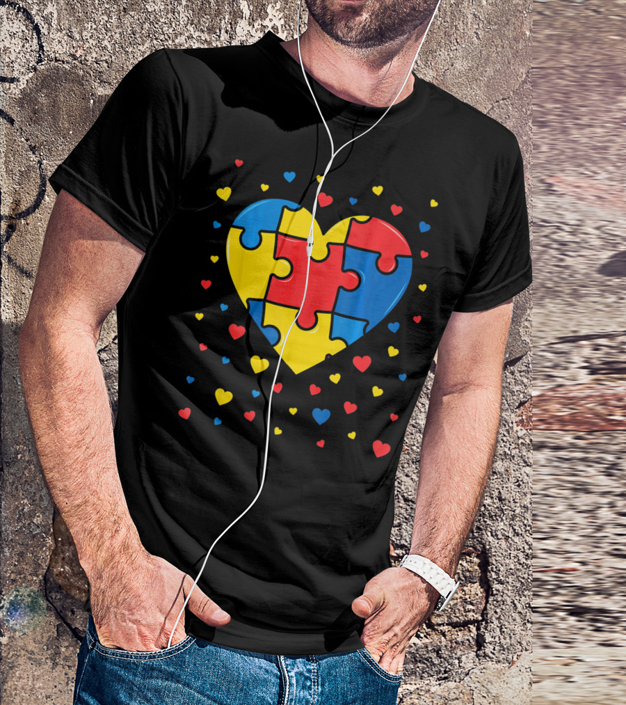 Autism Awareness Heart Puzzle Valentines Day Multicolor Love T-Shirt