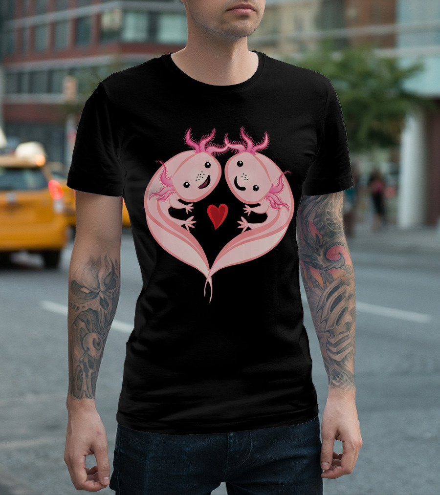 Axolotl Amphibian Love Heart Valentine T-Shirt