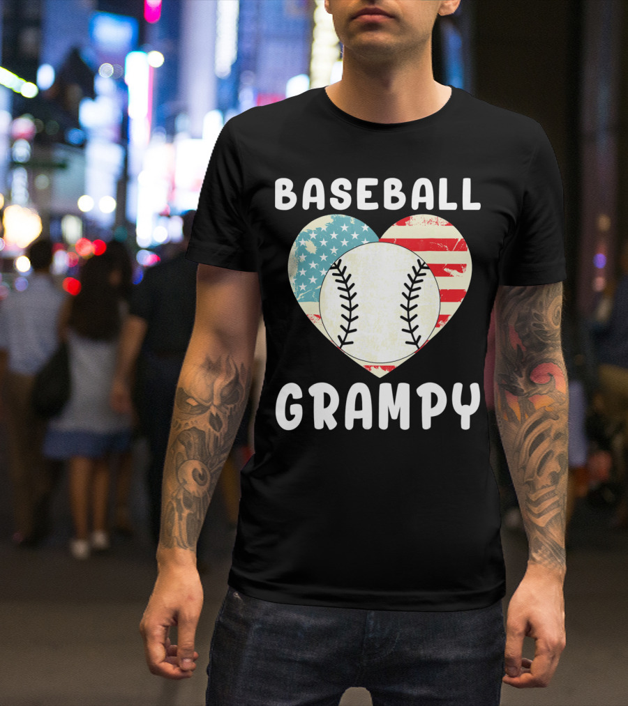 Baseball Grampy Heart With American Flag Love T-Shirt