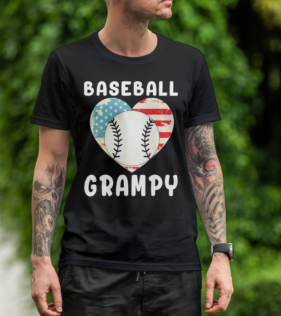 Baseball Grampy Heart With American Flag Love T-Shirt