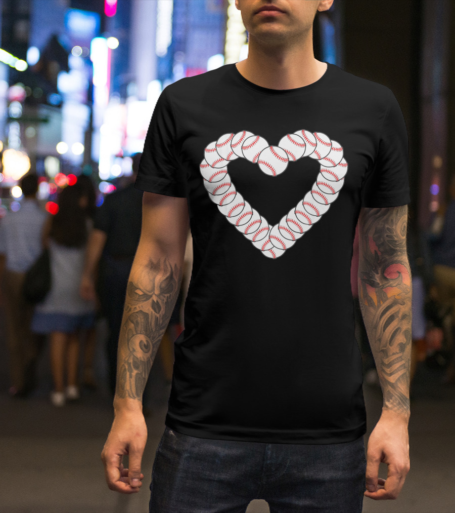 Baseball Heartbeat Valentine Heart With Baseballs T-Shirt