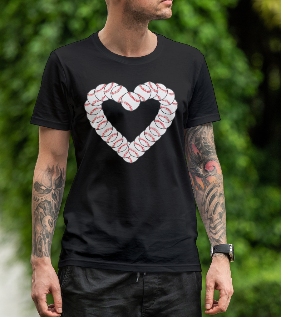 Baseball Heartbeat Valentine Heart With Baseballs T-Shirt