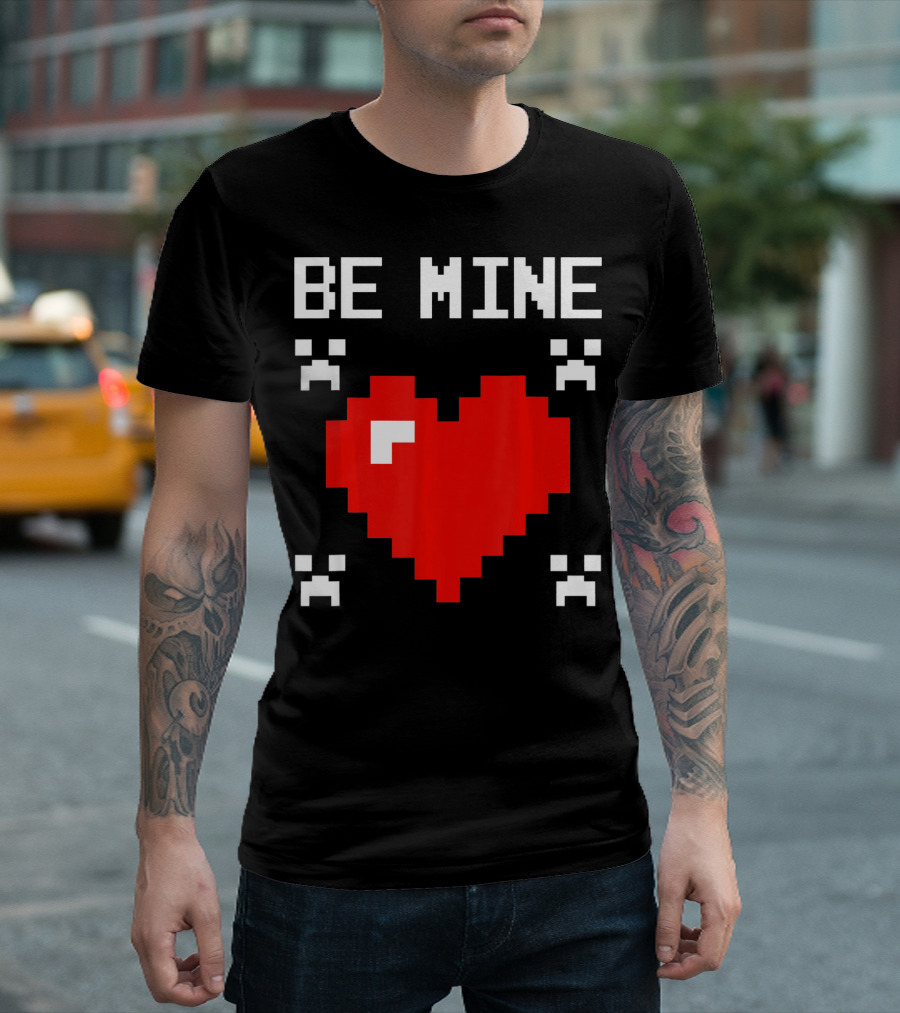 Be Mine Valentines Day Pixel Heart Design For Bo T-Shirt