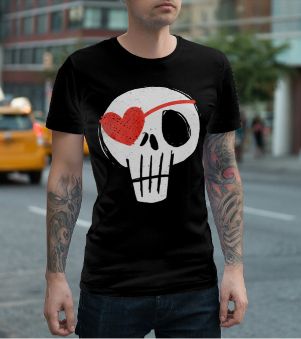 Skull With Heart Eye Patch Valentine's Day Kids T-Shirt
