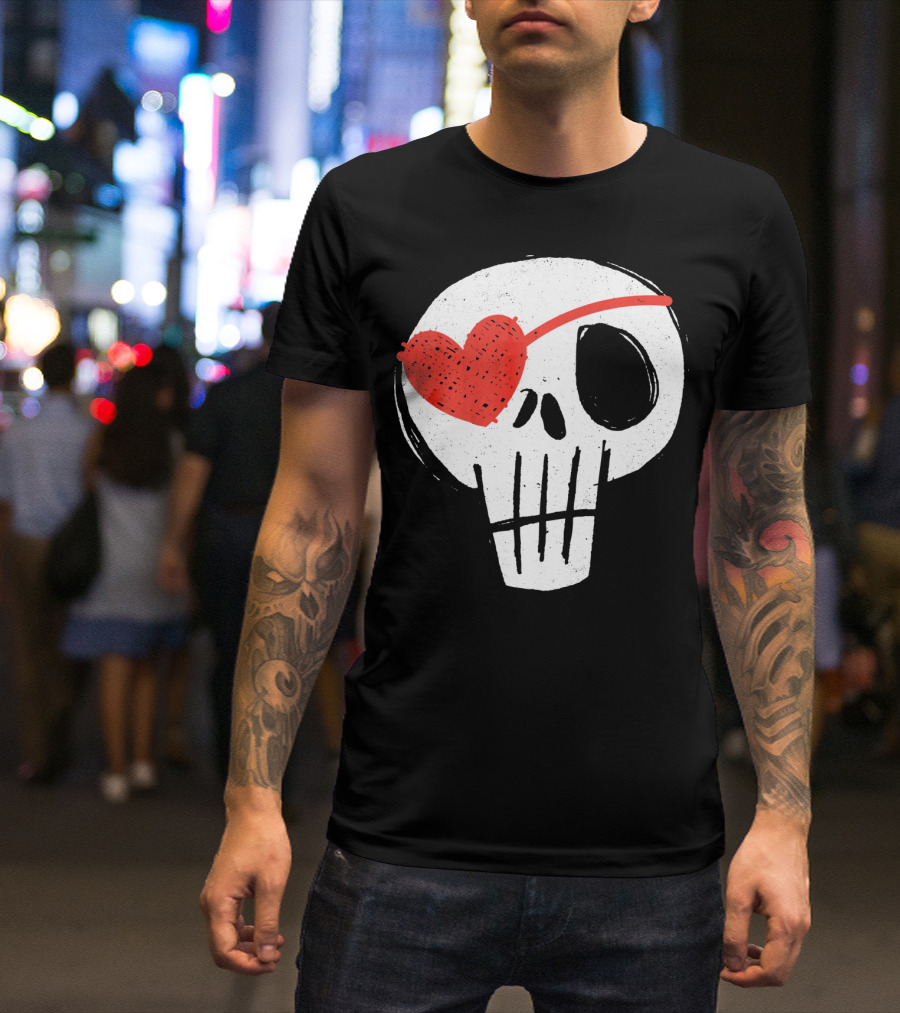 Skull With Heart Eye Patch Valentine's Day Kids T-Shirt