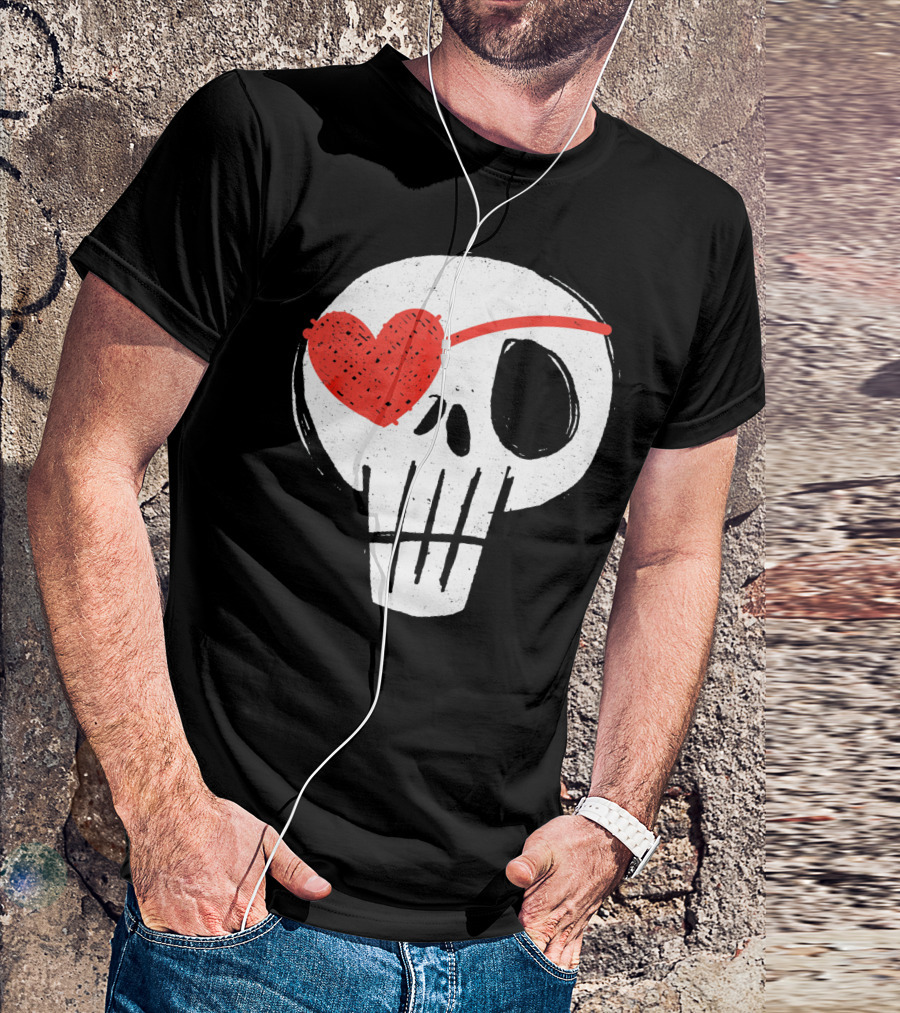 Skull With Heart Eye Patch Valentine's Day Kids T-Shirt
