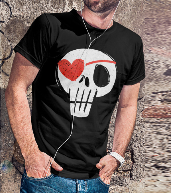 Skull With Heart Eye Patch Valentine's Day Kids T-Shirt