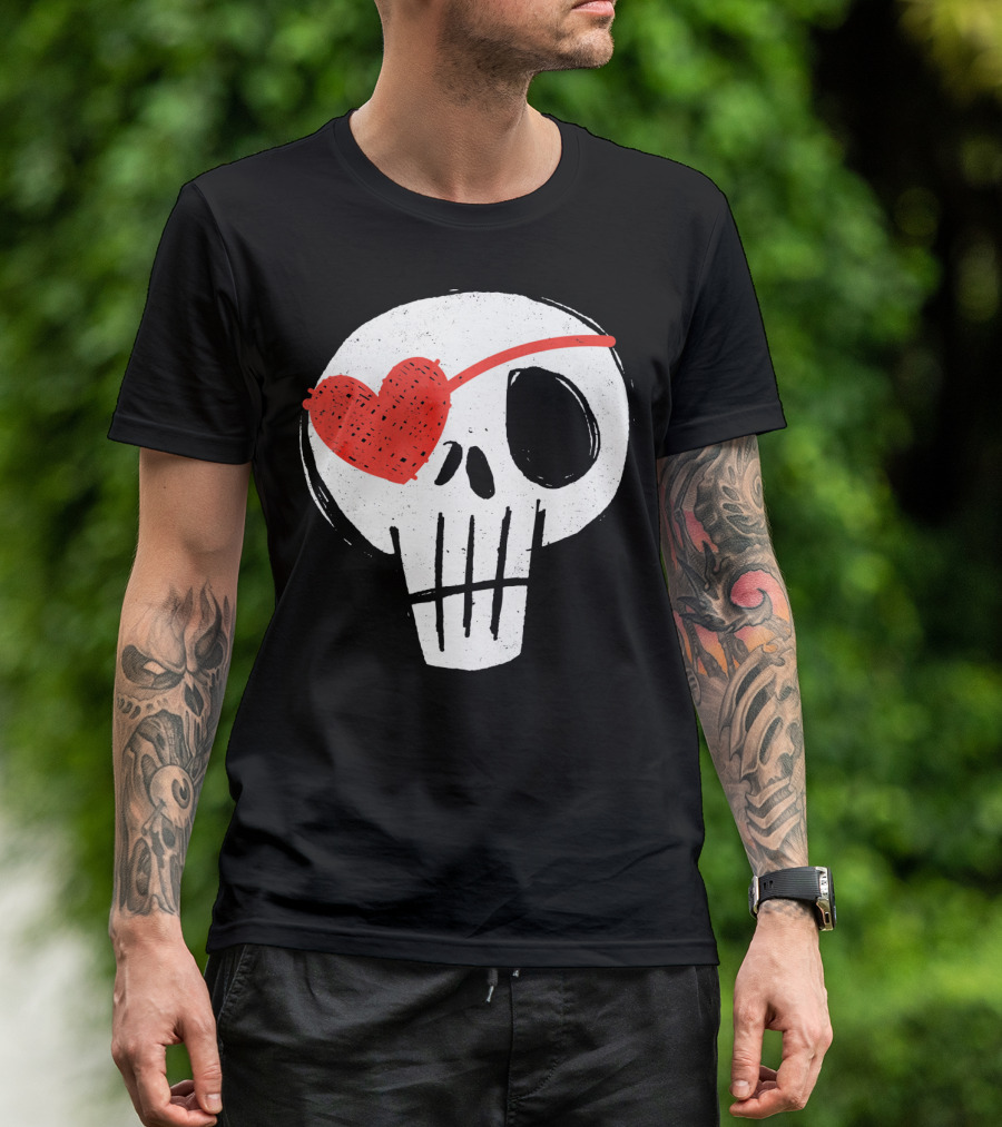 Skull With Heart Eye Patch Valentine's Day Kids T-Shirt