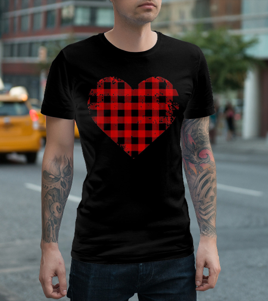 Big Heart Red Plaid Cool Valenti Grunge T-Shirt