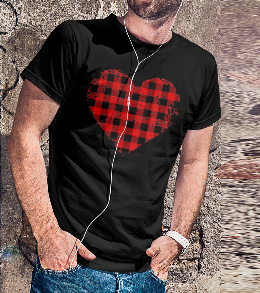 Big Heart Red Plaid Cool Valenti Grunge T-Shirt
