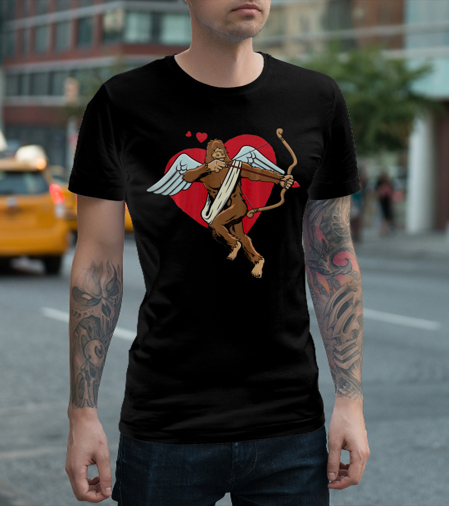 Bigfoot Cupid Eros Sasquatch Valentine with Wings and Bow T-Shirt