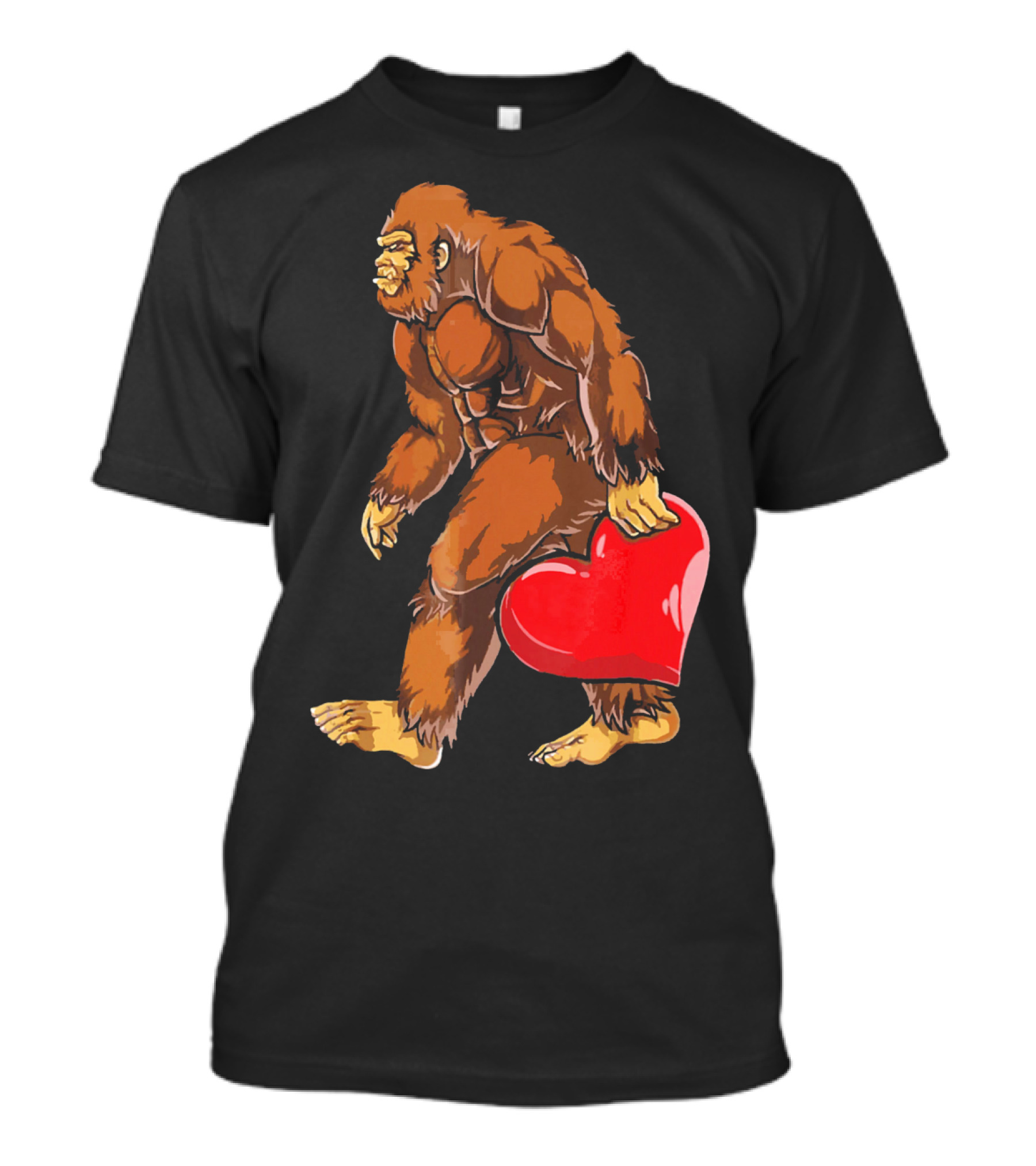 Bigfoot Holding A Red Heart For Funny Valentine's Day T-Shirt