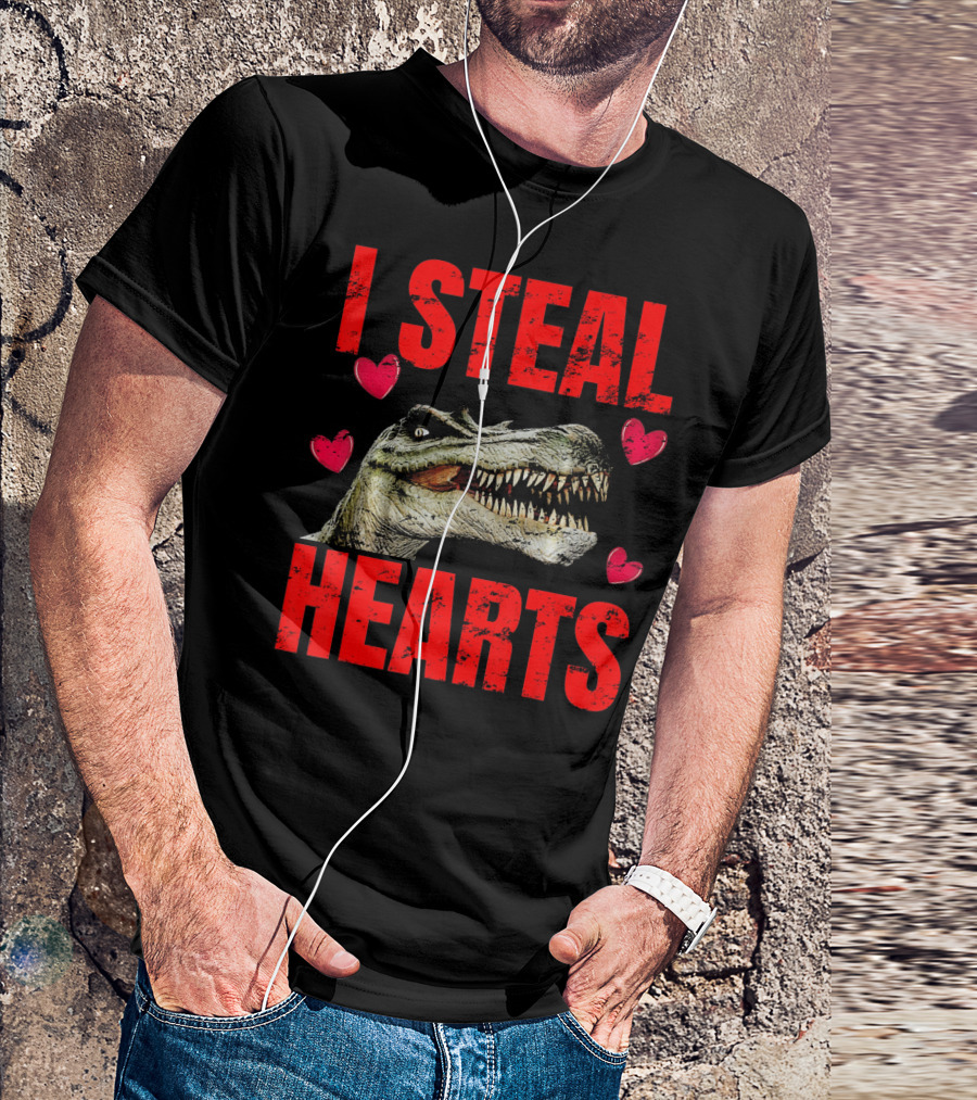 I Steal Hearts Dinosaur Valentines Boys T-Shirt