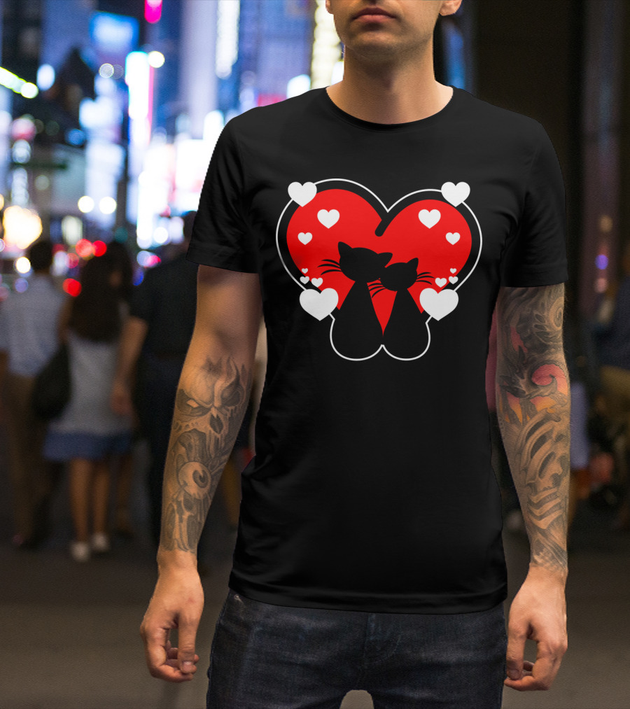 Cat Love Heart Valentines With Silhouette Cats And Hearts T-Shirt