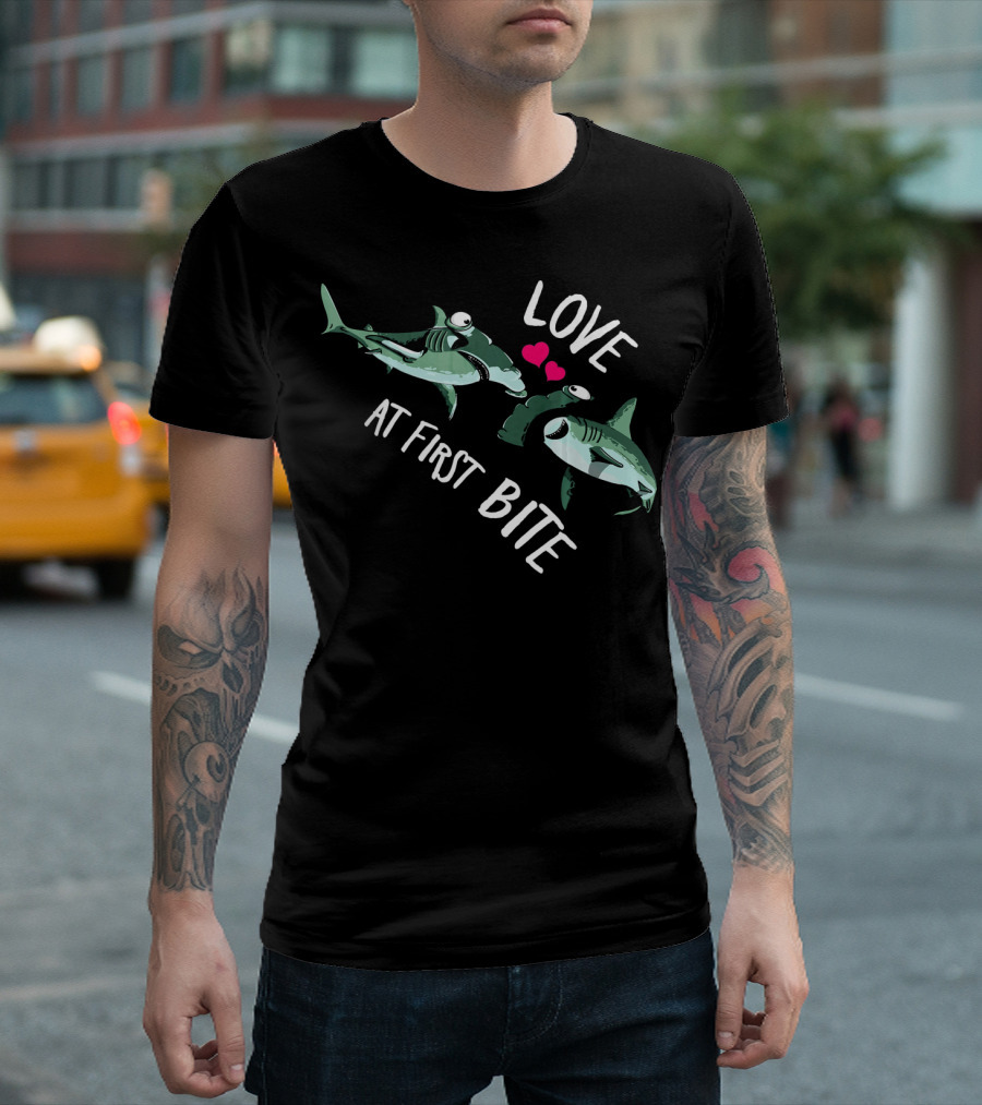 Boys Valentines Day Love At First Bite Shark Valent T-Shirt