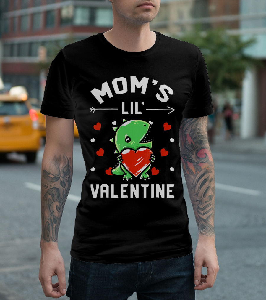 Moms Lil Valentine Dinosaur Holding Heart T-Shirt