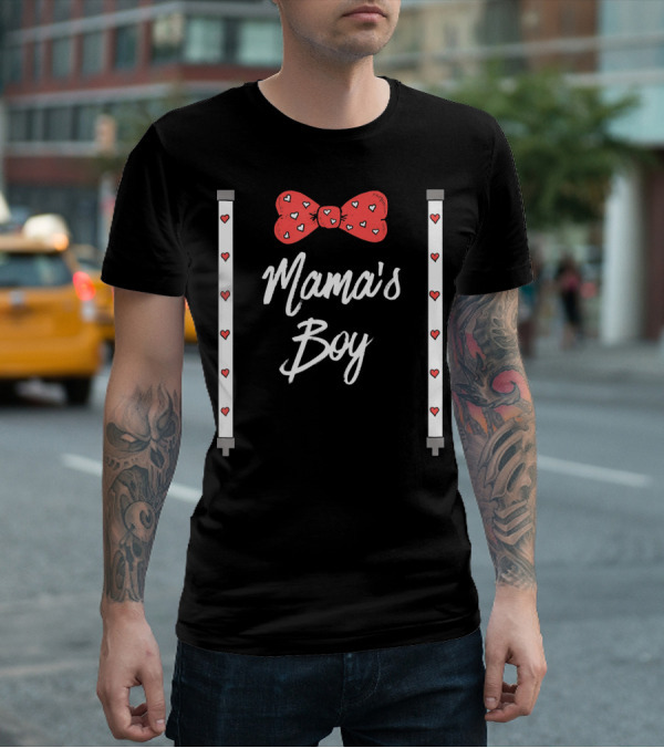 Mama's Boy Valentine's Day Red Heart Bowtie T-Shirt