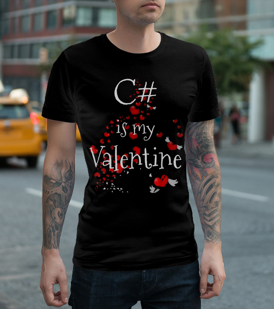C# Is My Valentine Funny Anti Valent Hearts With Wings T-Shirt