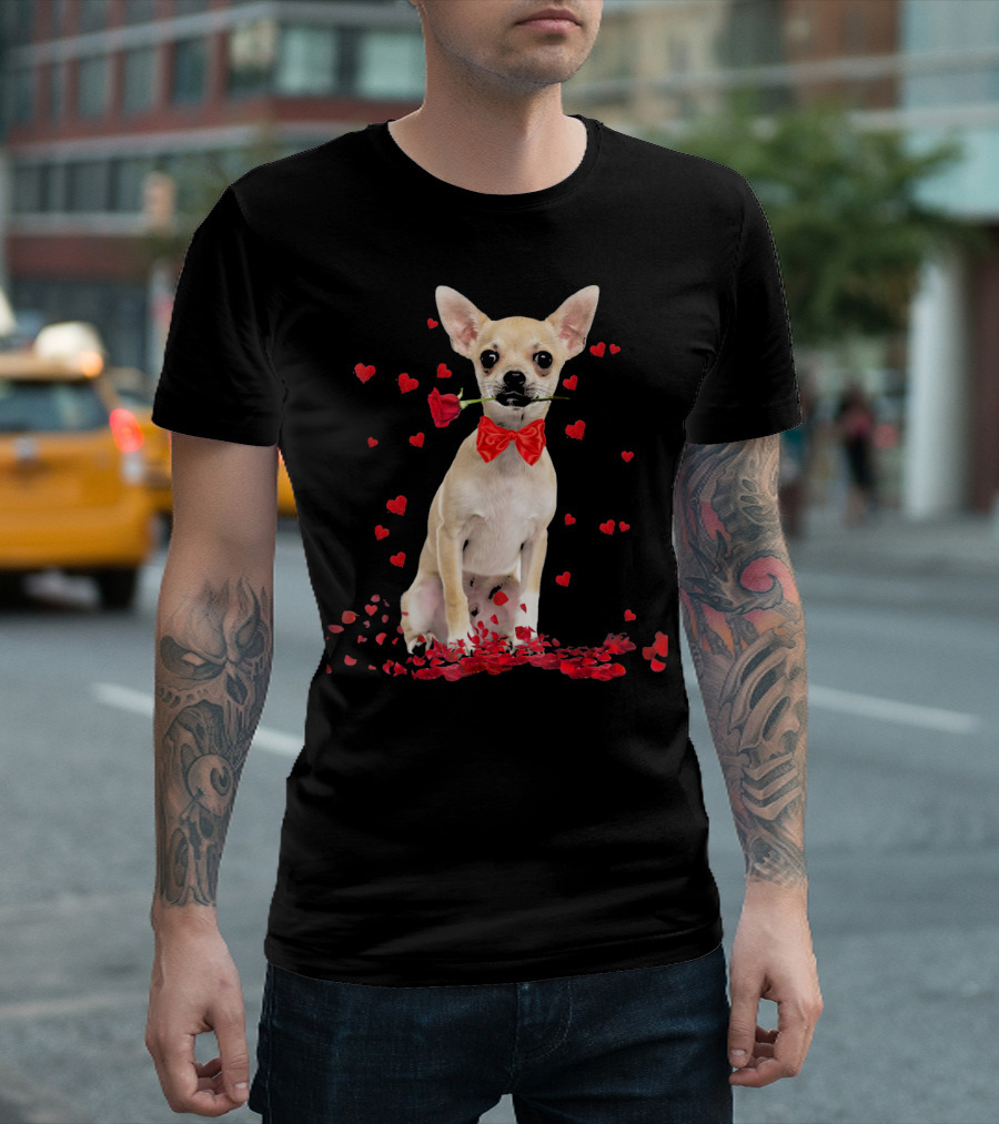 Chihuahua Valentine's Day Rose and Hearts T-Shirt