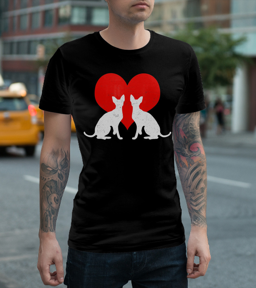 Cornish Rex Cats with Red Heart Valentines Day T-Shirt