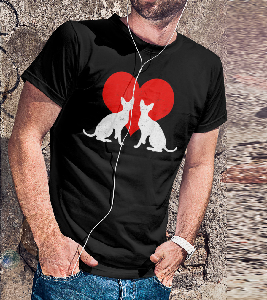 Cornish Rex Cats With Red Heart Valentines Day T-Shirt