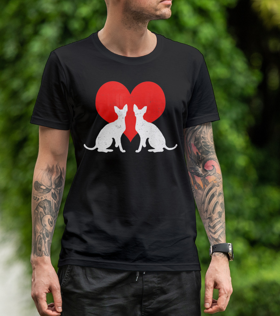 Cornish Rex Cats With Red Heart Valentines Day T-Shirt