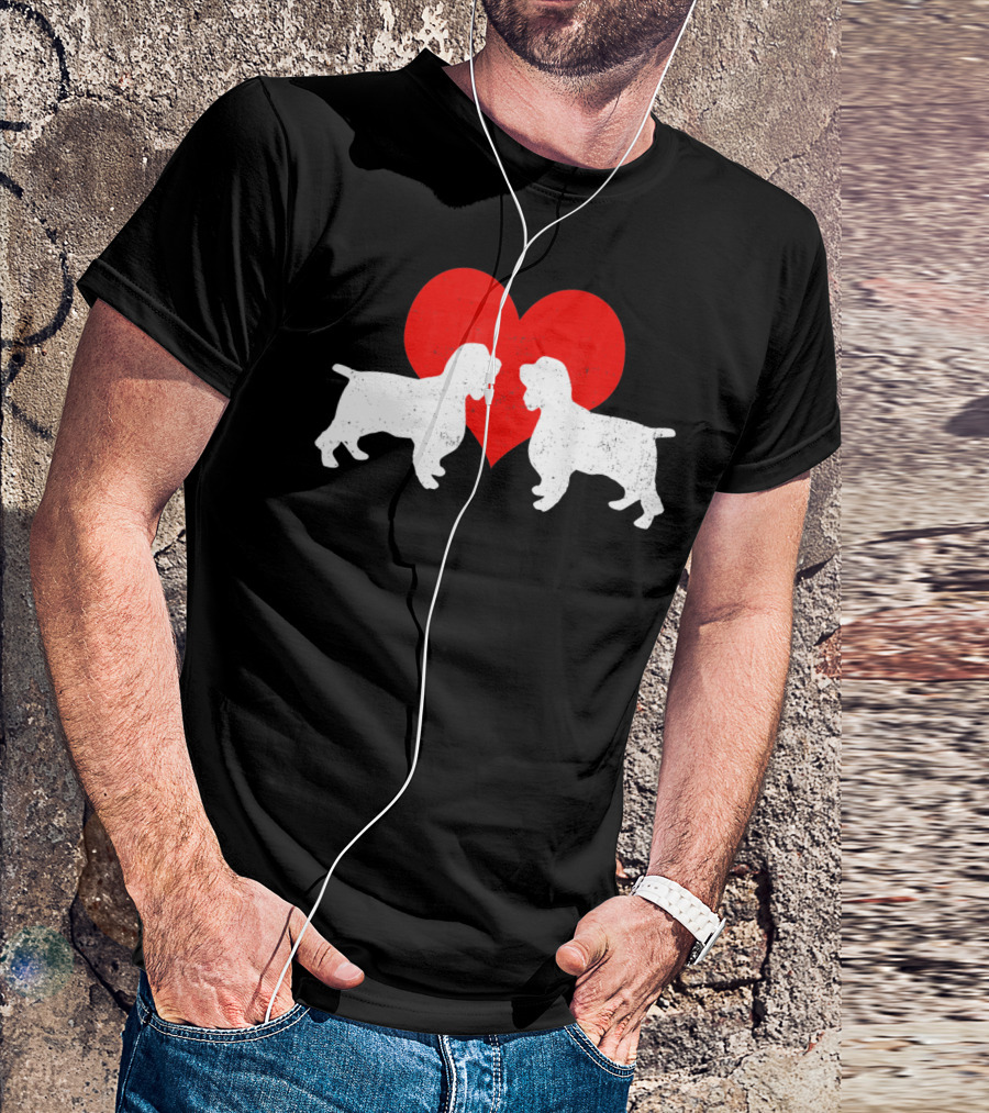 Couple English Springer Spaniel Dogs With Red Heart T-Shirt