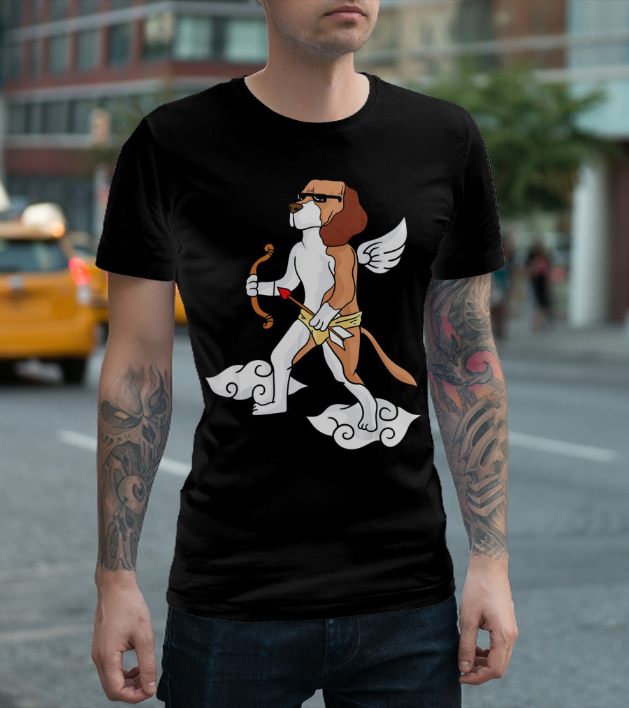Cupid Beagle Dog Lovers Valentin Cloud Wings Bow Arrow Sunglasses T-Shirt