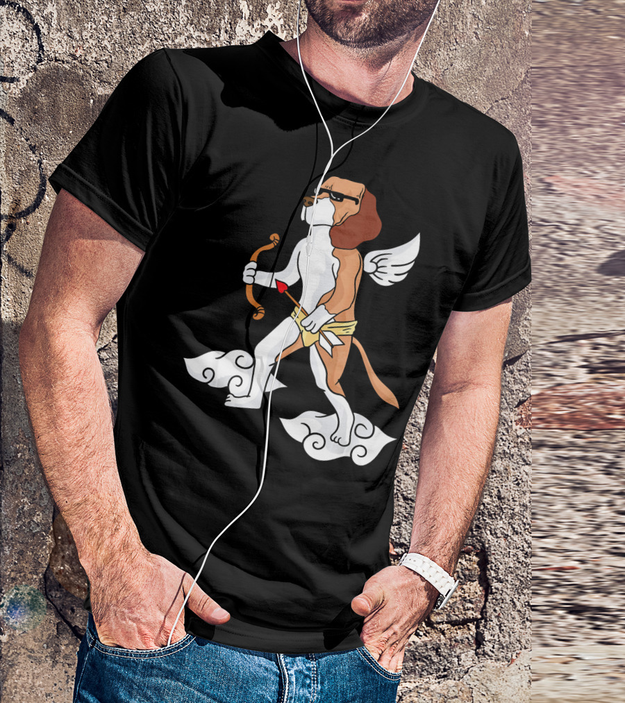 Cupid Beagle Dog Lovers Valentin Cloud Wings Bow Arrow Sunglasses T-Shirt