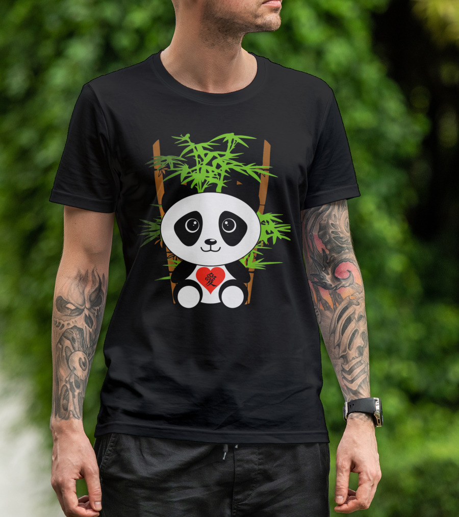 Cute Baby Panda Love Bamboo Heart T-Shirt