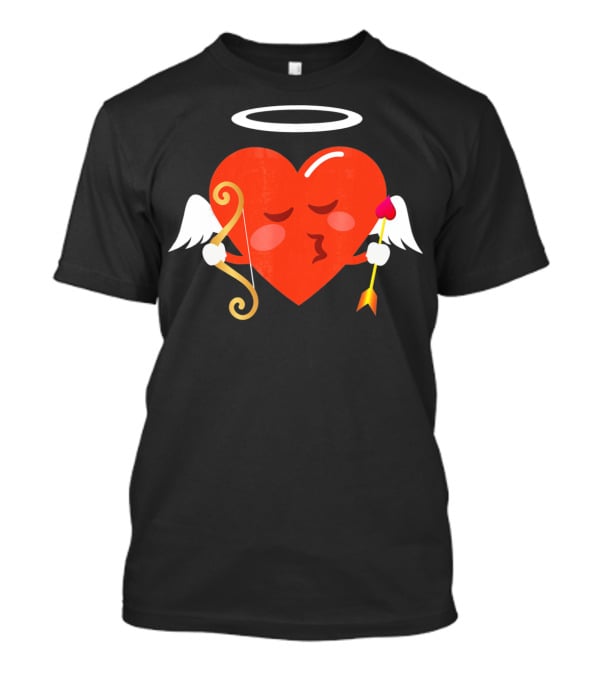 Cupid Heart Emoji Kiss Mwah Valent Winged Bow Arrow Halo T-Shirt