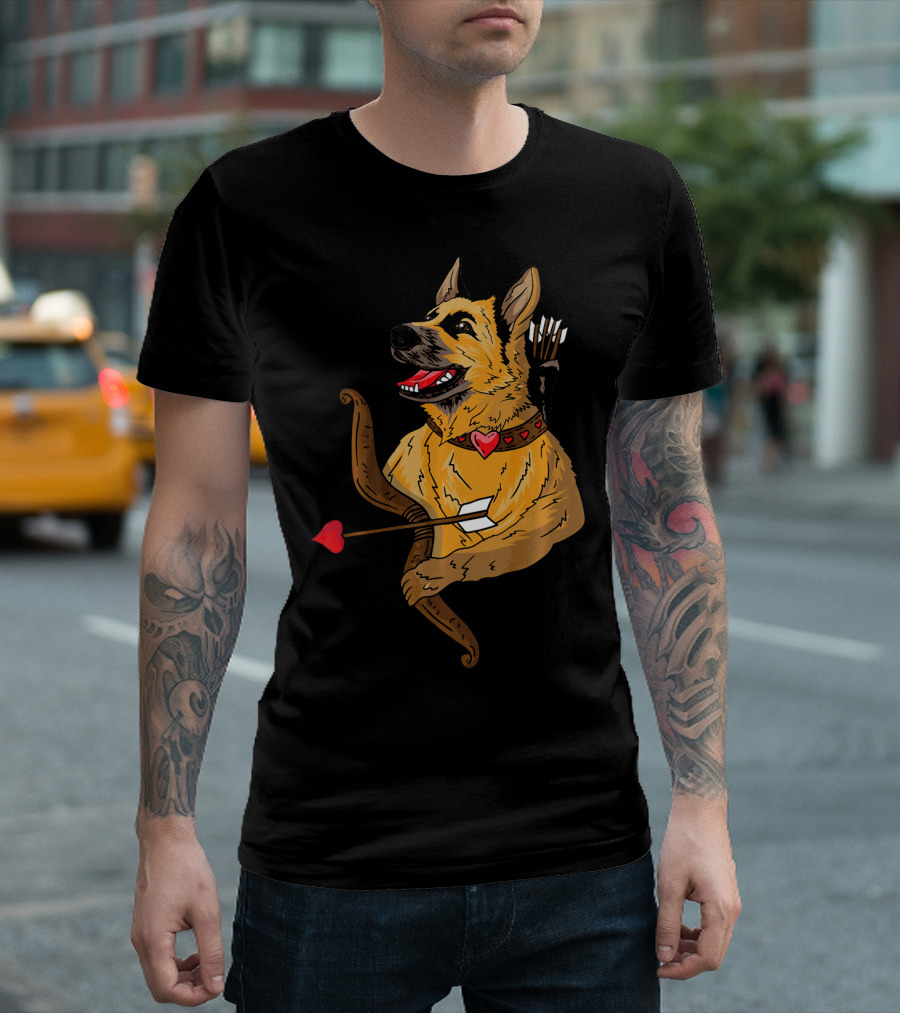 Cupid German Shepherd with Bow and Heart Arrow Dog Lovers T-Shirt